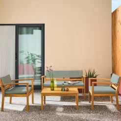 Conjunto de jardim em madeira de acácia, 4 lugares