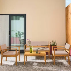Conjunto de jardim em madeira de acácia, 4 lugares
