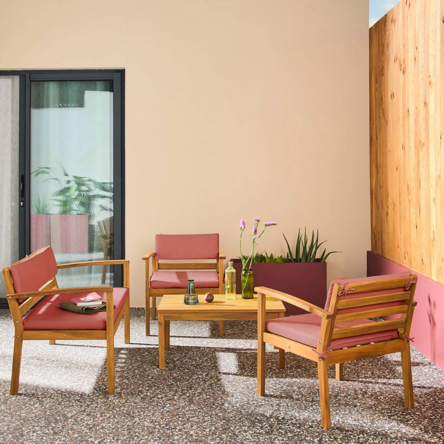 Conjunto de jardim em madeira de acácia, 4 lugares