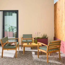 Conjunto de jardim em madeira de acácia, 4 lugares