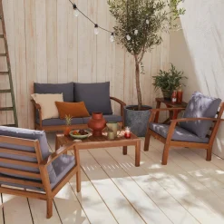 Conjunto de jardim em madeira de acácia, 4 lugares