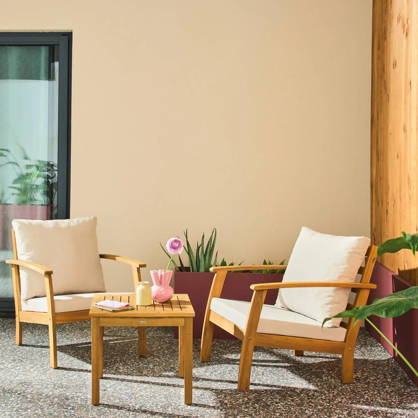 Conjunto de jardim em madeira de acácia, 2 lugares