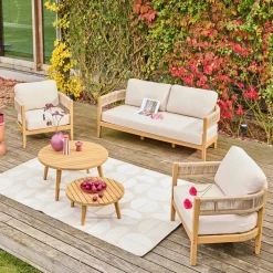 Conjunto de jardim em madeira de acácia e cordas para 4 lugares