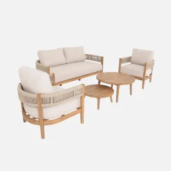 Conjunto de jardim em madeira de acácia e cordas para 4 lugares