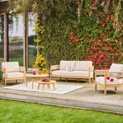 Conjunto de jardim em madeira de acácia e cordas para 4 lugares