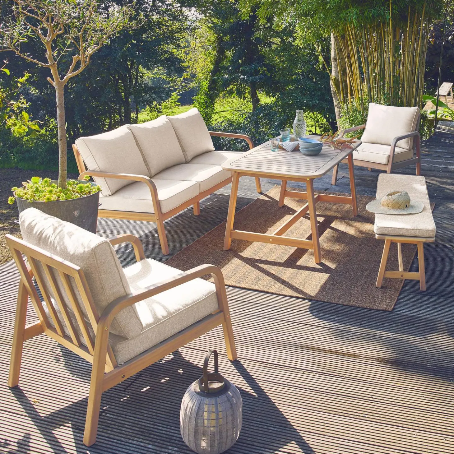 Conjunto de jardim em madeira de acácia, 7 lugares