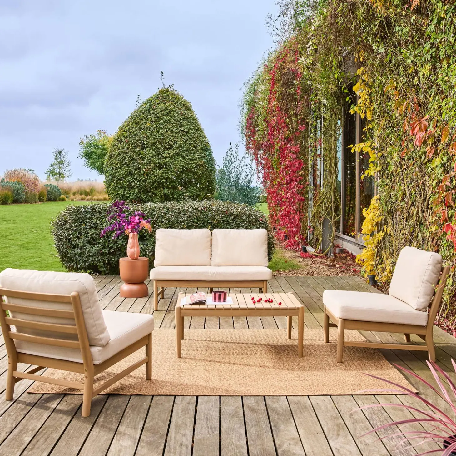 Conjunto de jardim em madeira de acácia , 4 lugares