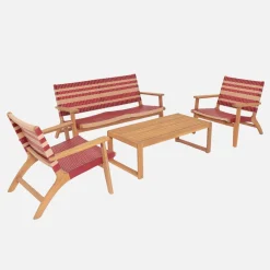 Conjunto de jardim em madeira de acácia e resina, 4 lugares