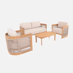 Conjunto de jardim em madeira de acácia e corda, 4 lugares