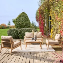 Conjunto de jardim em madeira de acácia e cordas, 4 lugares