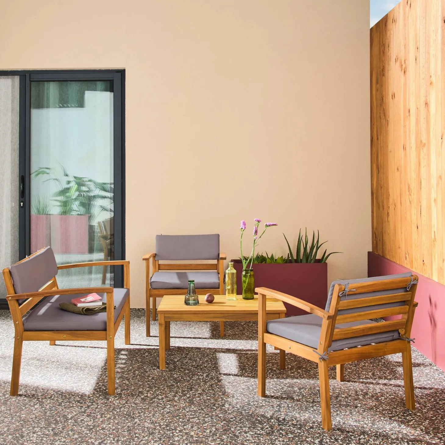Conjunto de jardim em madeira de acácia, 4 lugares