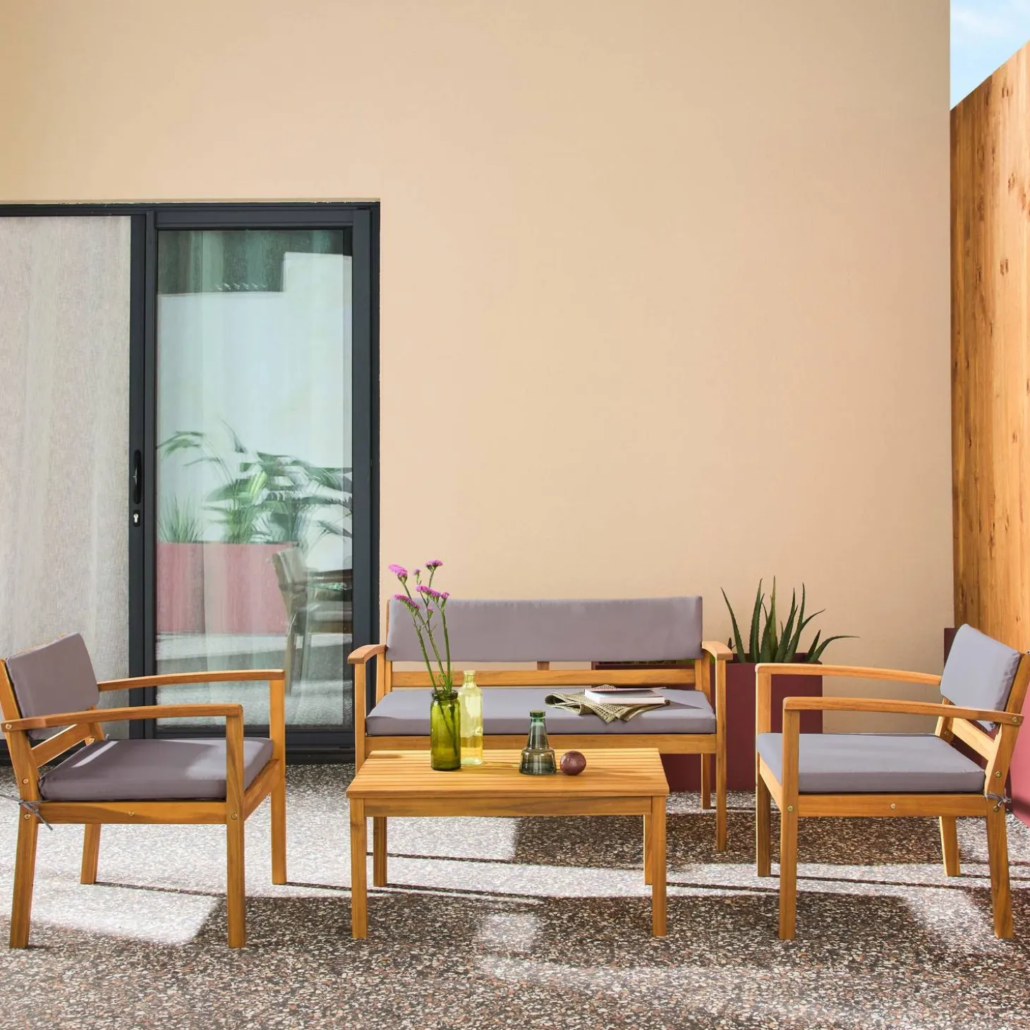 Conjunto de jardim em madeira de acácia, 4 lugares