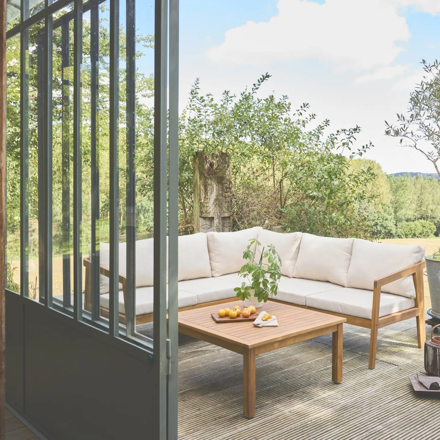 Conjunto de jardim em ângulo de acácia, 5 lugares