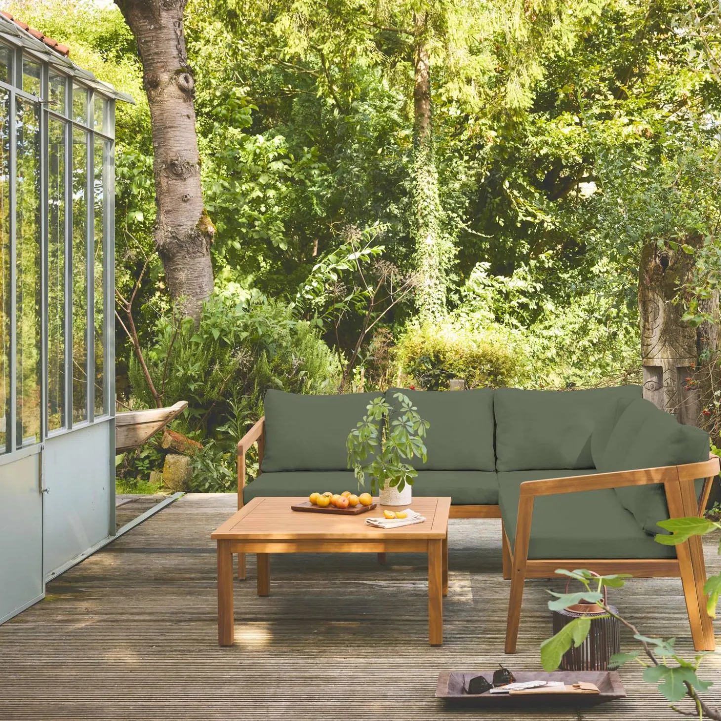 Conjunto de jardim em ângulo de acácia, 5 lugares