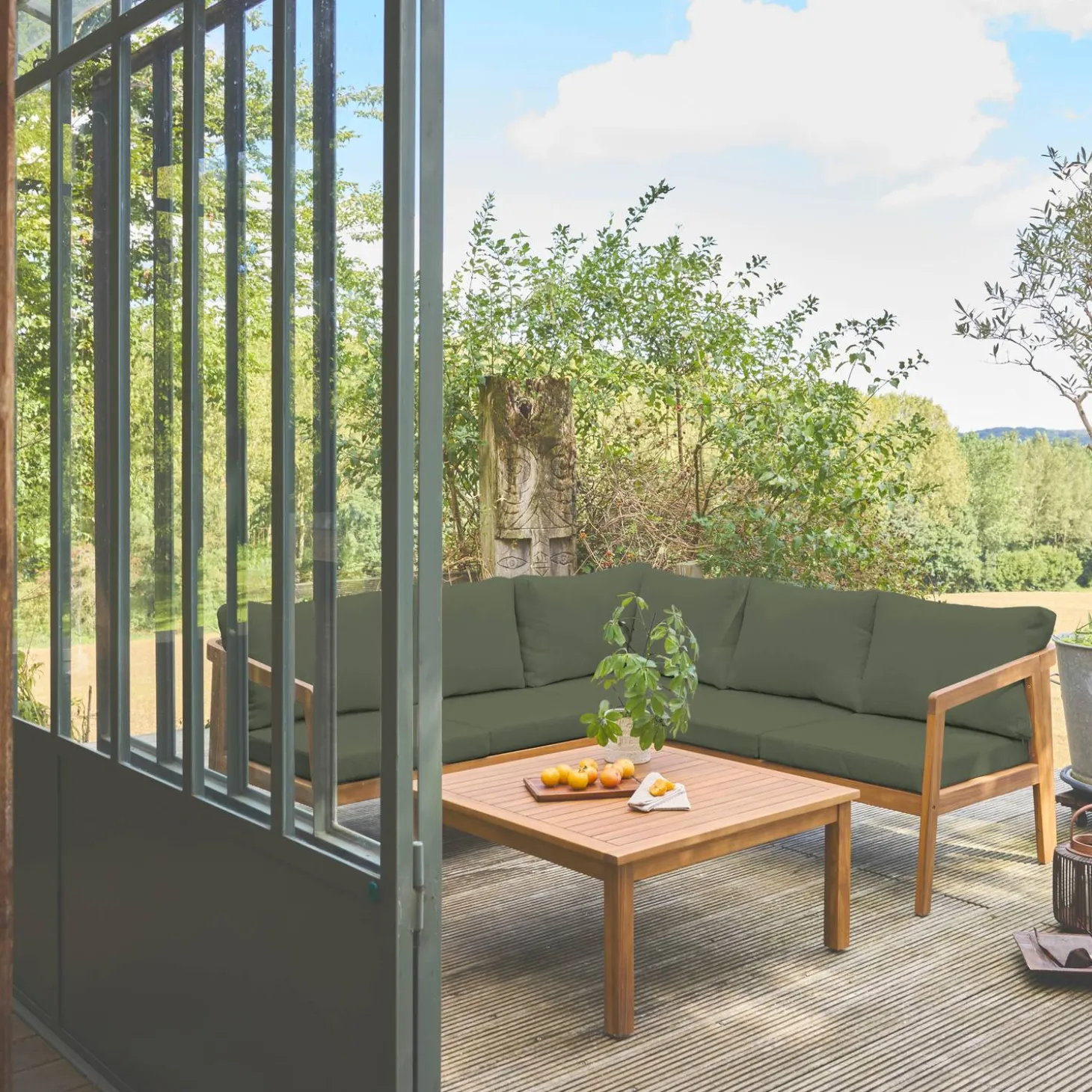 Conjunto de jardim em ângulo de acácia, 5 lugares