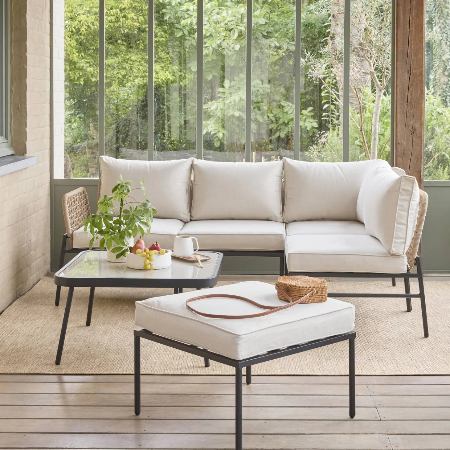 Conjunto de jardim em ângulo de aço e cordas para 5 pessoas