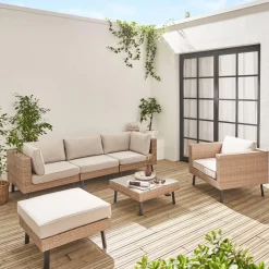 Conjunto de jardim em resina com sófá, poltrona e mesa de centro , 5 lugares