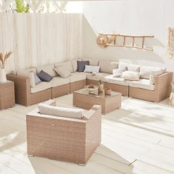 Conjunto de jardim em resina entrançada, 8 a 10 lugares