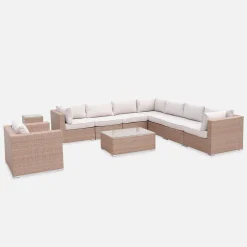 Conjunto de jardim em resina entrançada, 8 a 10 lugares