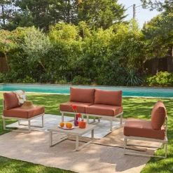 Conjunto de jardim modular em alumínio, 4 lugares