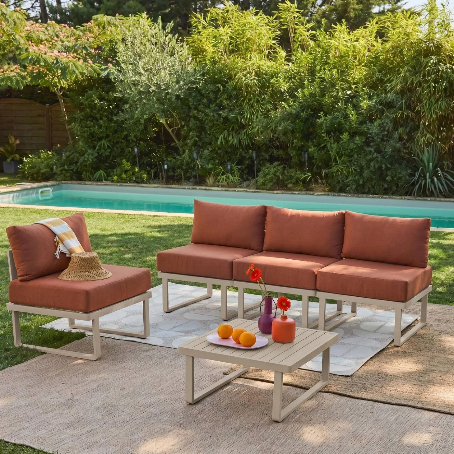Conjunto de jardim modular em alumínio, 4 lugares