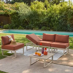 Conjunto de jardim modular em alumínio, 4 lugares