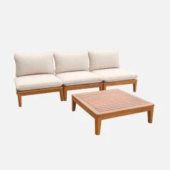 Conjunto de jardim modular em madeira de acácia, 3 lugares