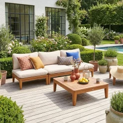 Conjunto de jardim modular em madeira de acácia, 3 lugares