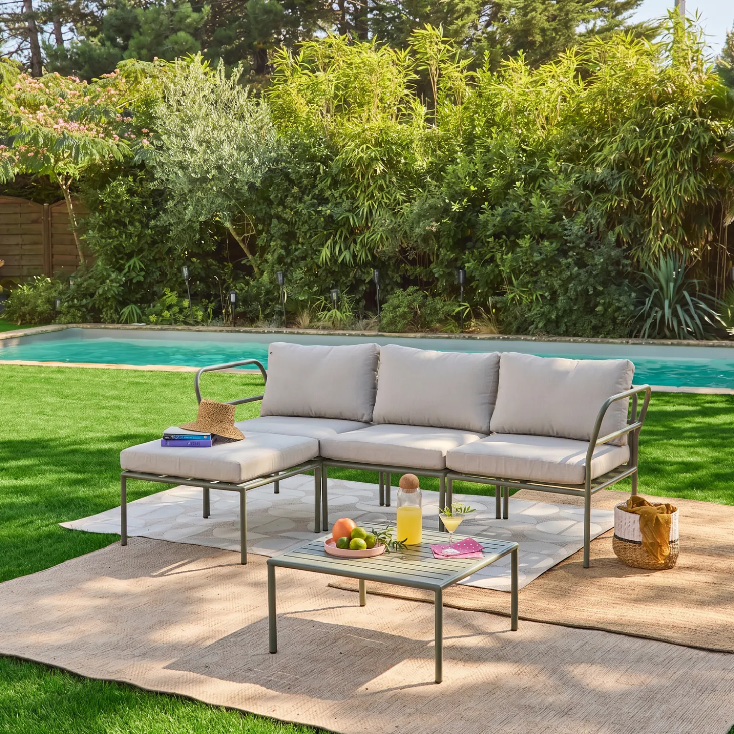 Conjunto de jardim modular em alumínio, 4 lugares