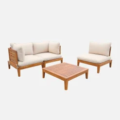 Conjunto de jardim modular em madeira de acácia com apoio de braços, 3 lugares