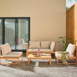 Conjunto de jardim modular em madeira de acácia, 4 lugares