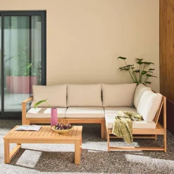 Conjunto de jardim modular em madeira de acácia, 4 lugares