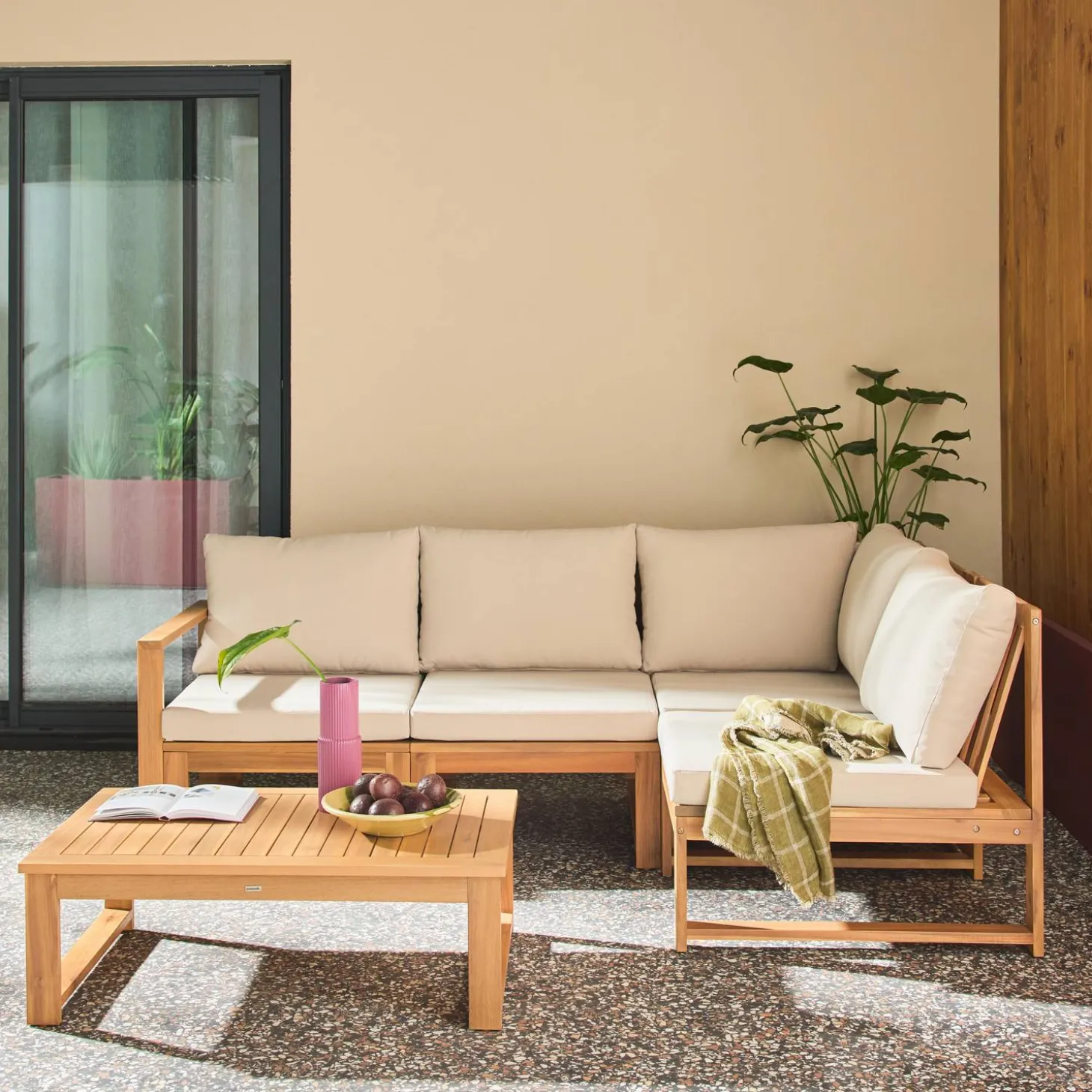 Conjunto de jardim modular em madeira de acácia, 4 lugares