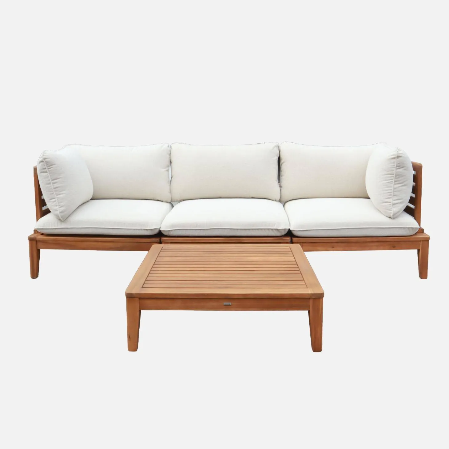Conjunto de jardim modular em madeira de acácia e bouclé com apoio de braços, 3 lugares