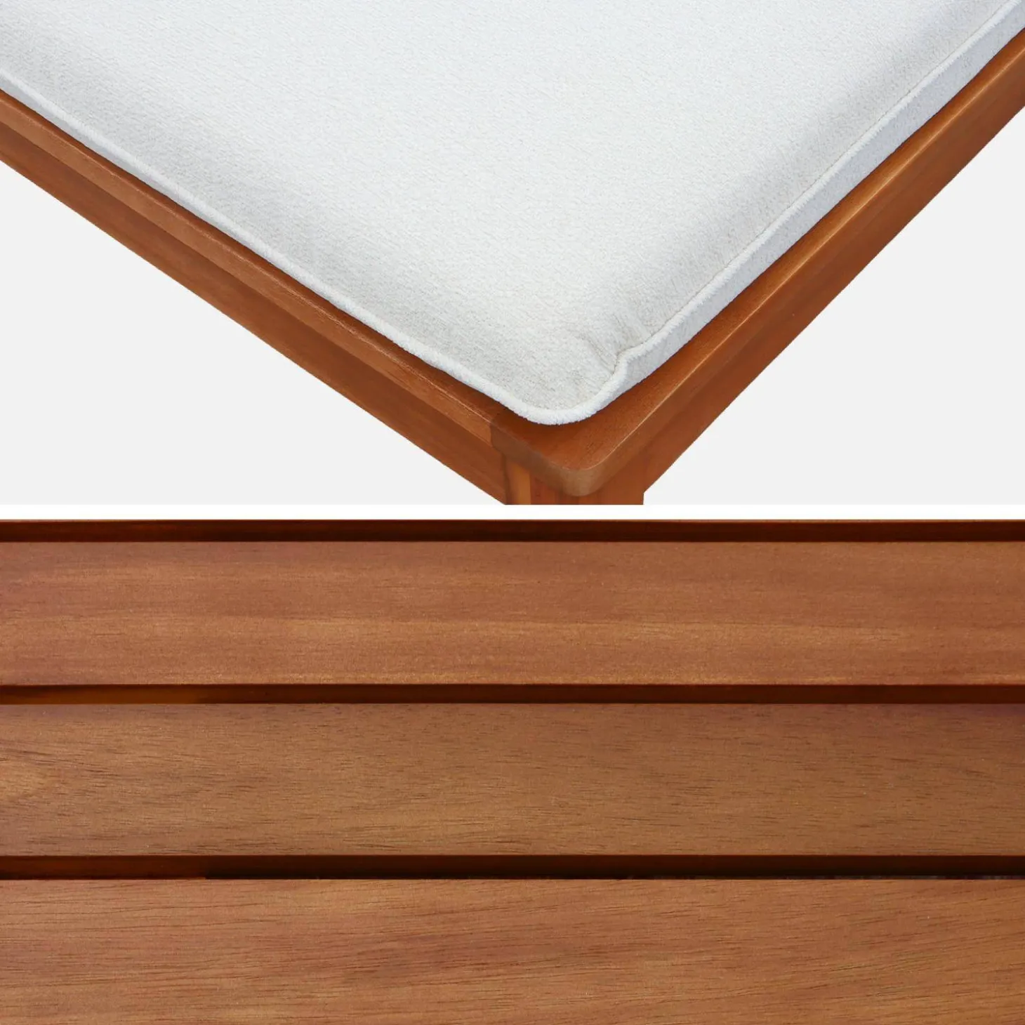 Conjunto de jardim modular em madeira de acácia e bouclé com apoio de braços, 3 lugares