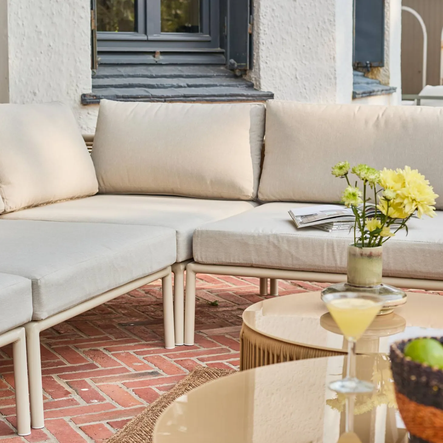 Conjunto de jardim modular em alumínio e cordas, 5 lugares