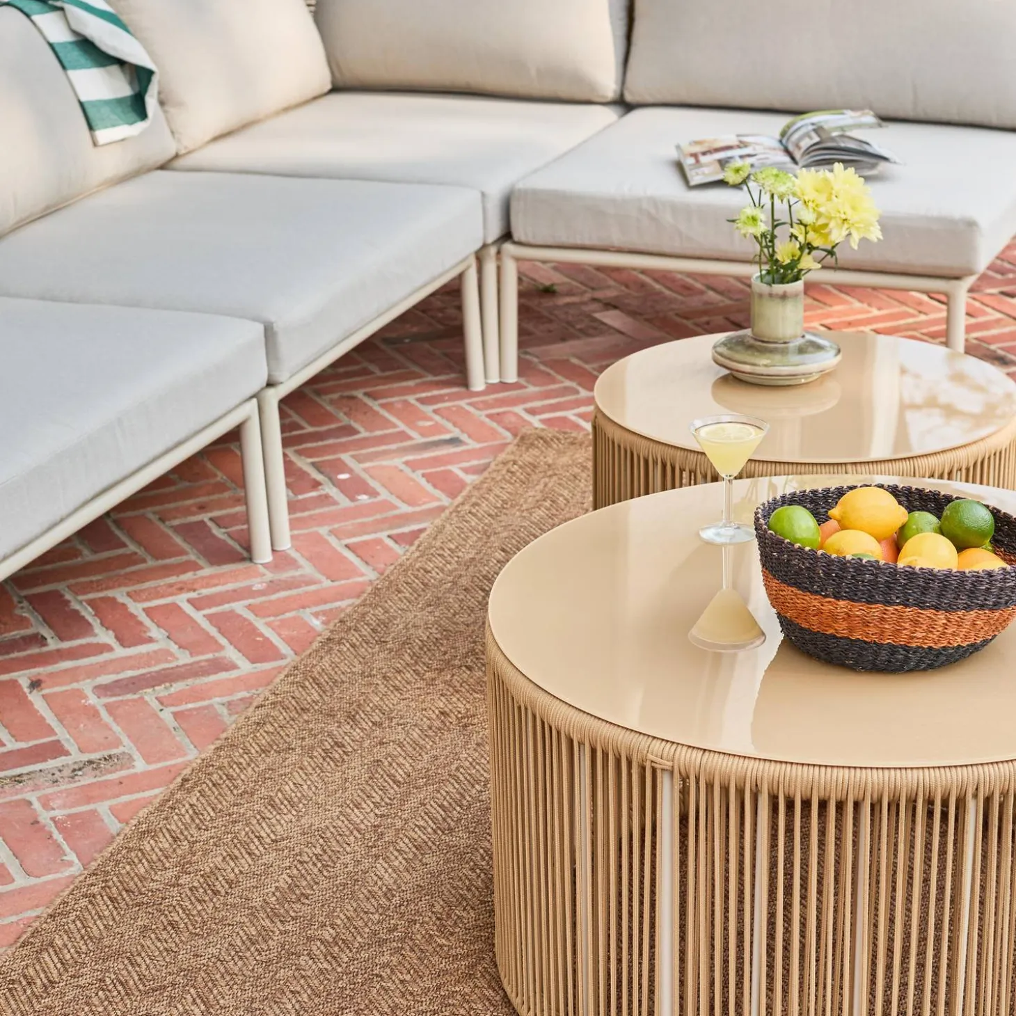 Conjunto de jardim modular em alumínio e cordas, 5 lugares