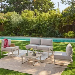 Conjunto de jardim modular em alumínio, 4 lugares