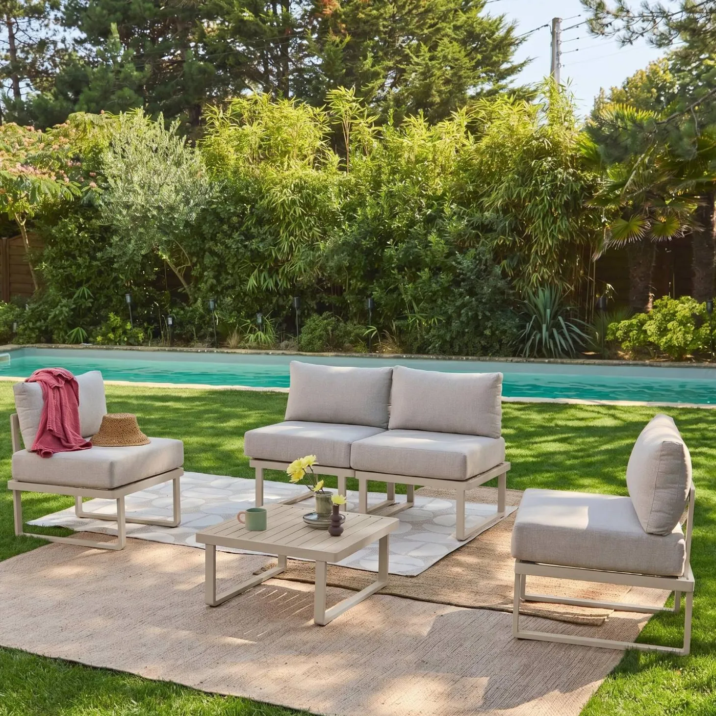 Conjunto de jardim modular em alumínio, 4 lugares