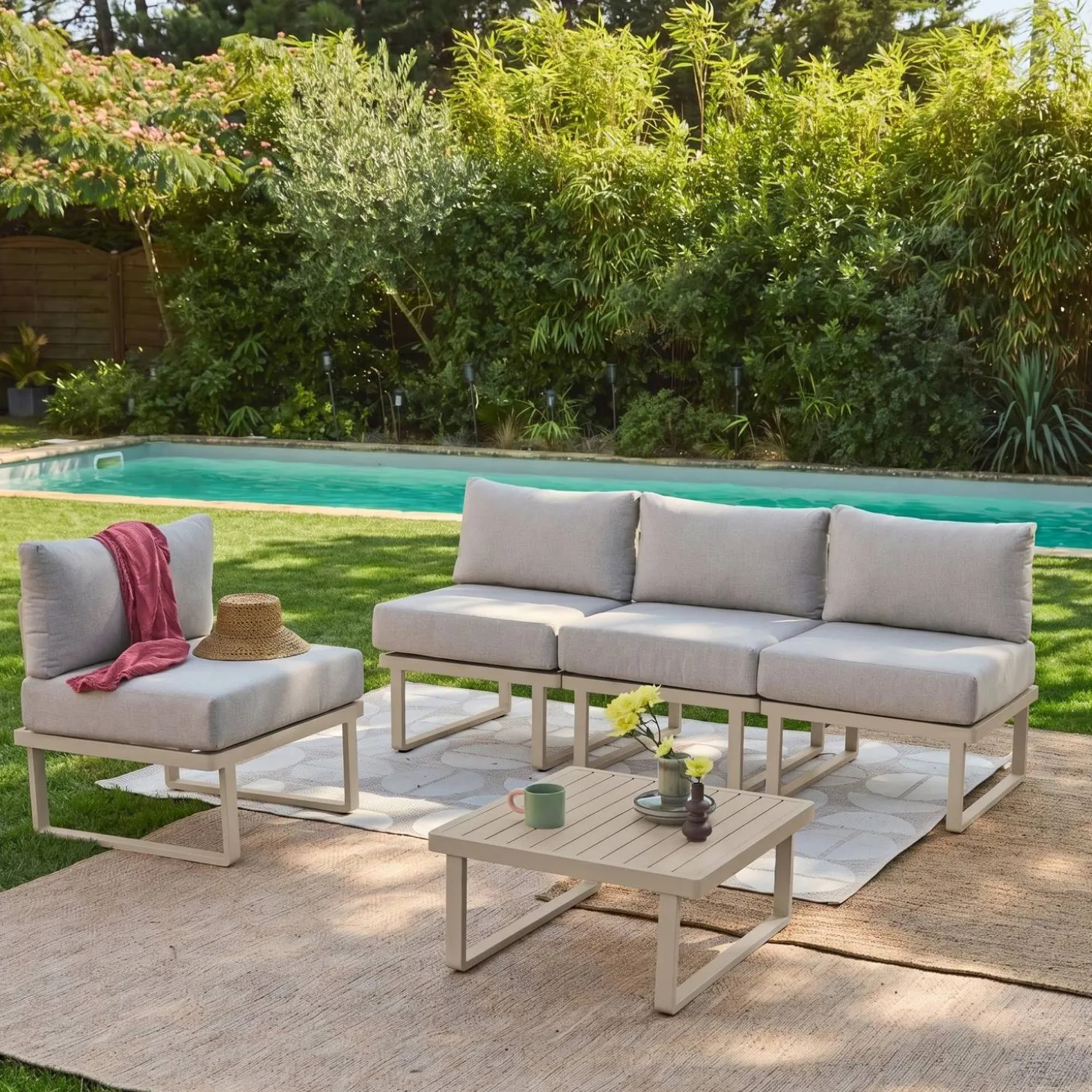 Conjunto de jardim modular em alumínio, 4 lugares