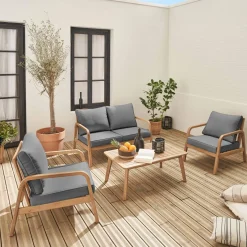 Conjunto de jardim relax com sofá em madeira de acácia