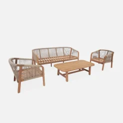 Conjunto de jardim relax com sofá em madeira de acácia, 5 lugares