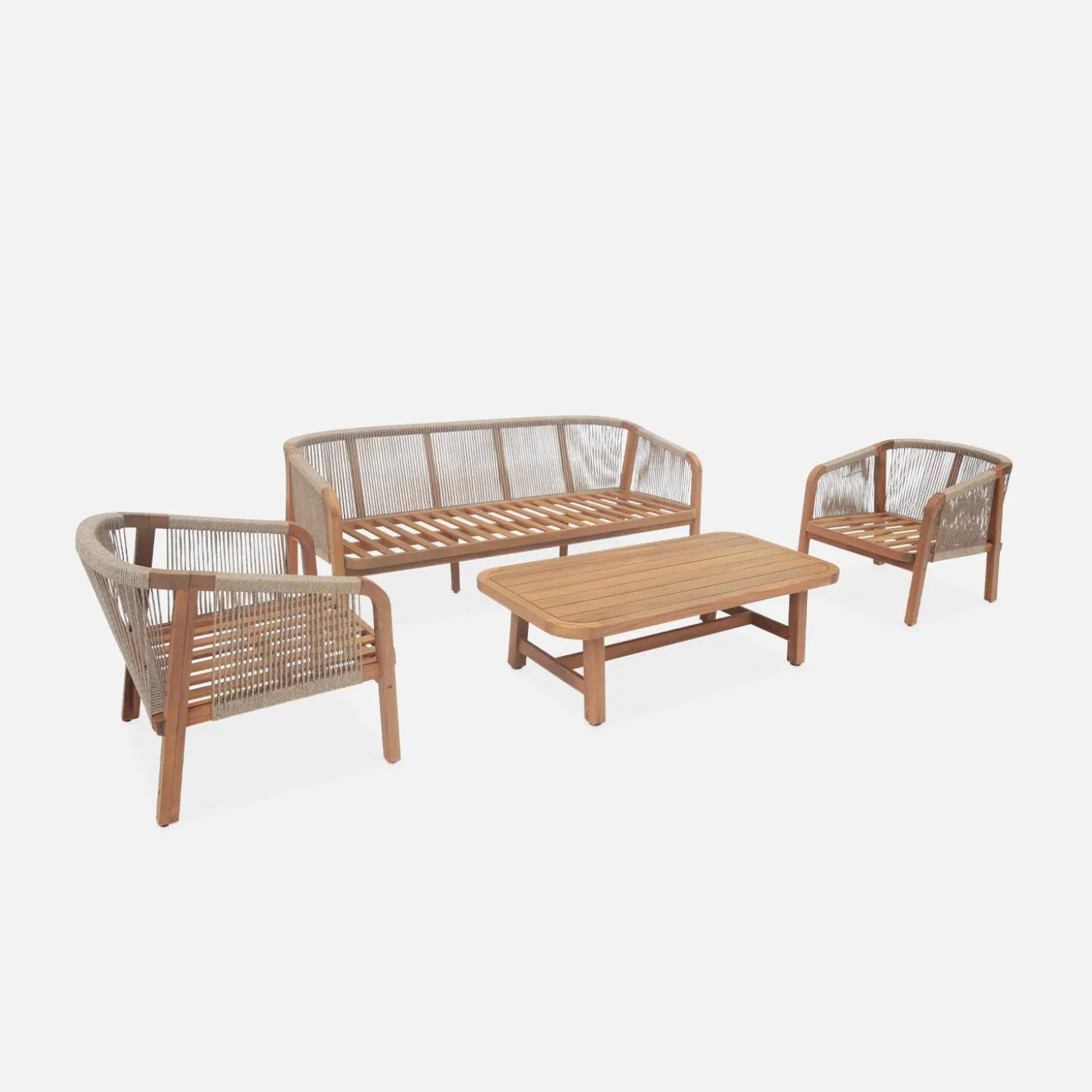 Conjunto de jardim relax com sofá em madeira de acácia, 5 lugares