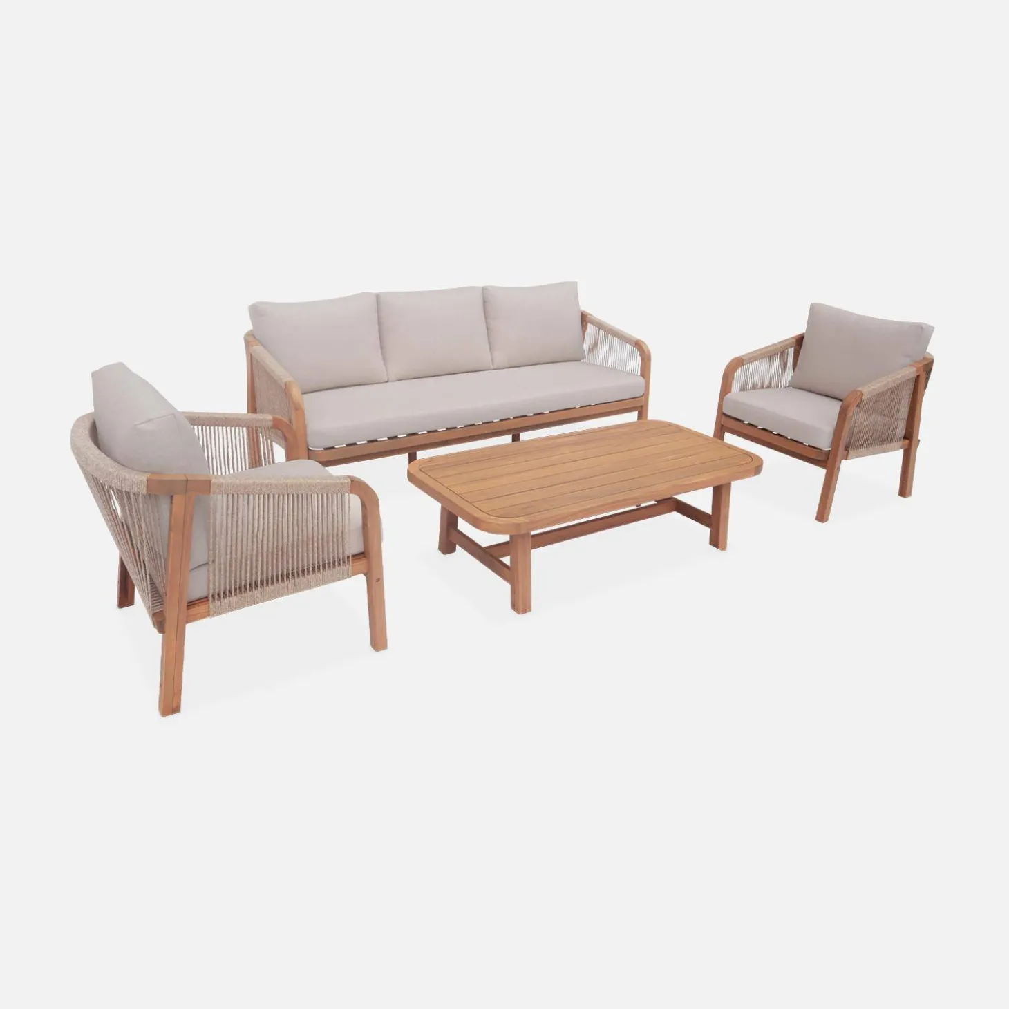 Conjunto de jardim relax com sofá em madeira de acácia, 5 lugares