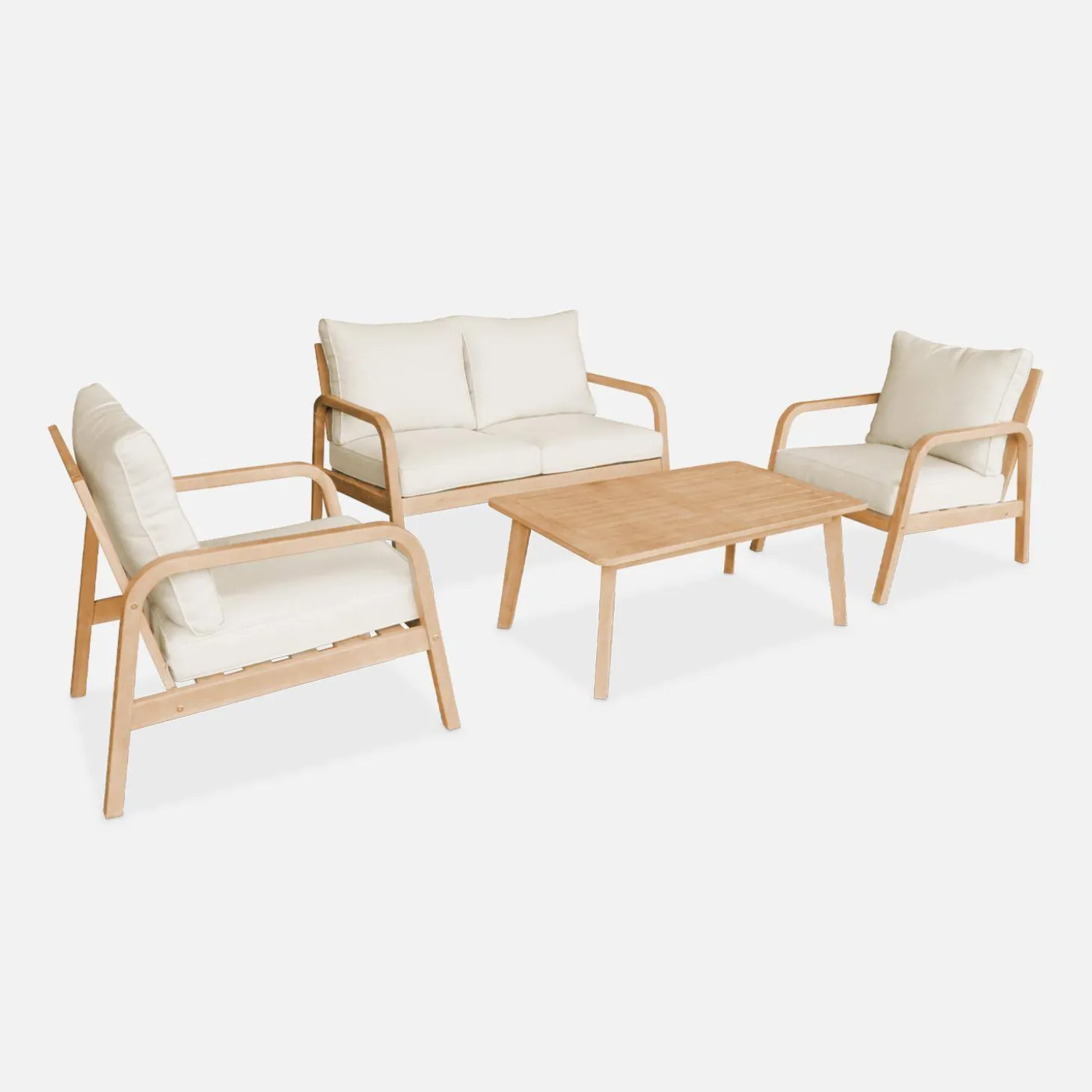 Conjunto de jardim relax com sofá em madeira de acácia