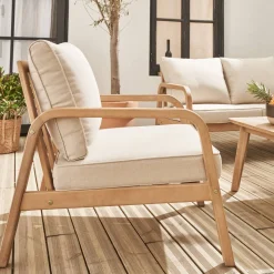 Conjunto de jardim relax com sofá em madeira de acácia