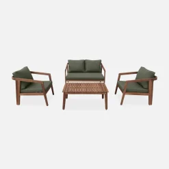 Conjunto de jardim relax de 4 lugares com sofá em madeira de acácia