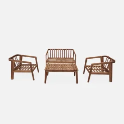 Conjunto de jardim relax de 4 lugares com sofá em madeira de acácia