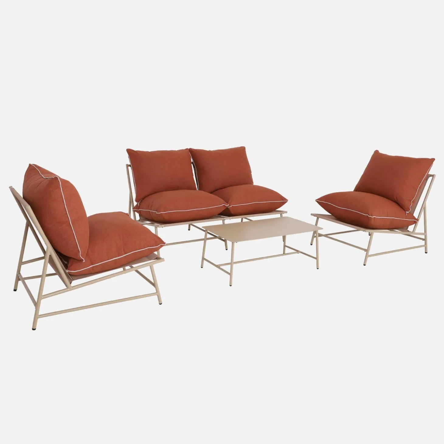 Conjunto de jardim relax em aço e textileno, 4 lugares
