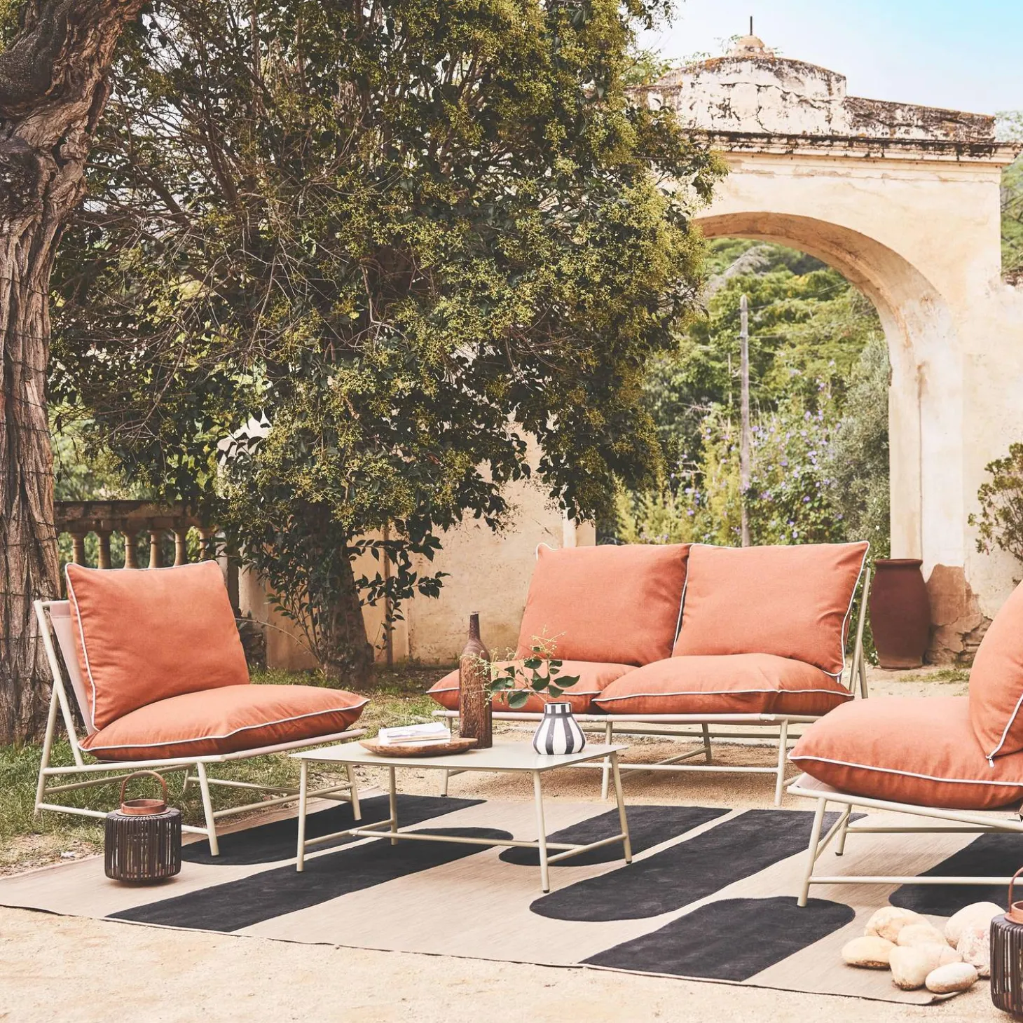 Conjunto de jardim relax em aço e textileno, 4 lugares